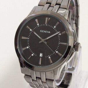 Geneva Men's Casual Quartz Watch Raised Indices GunMetal Finish 42mm